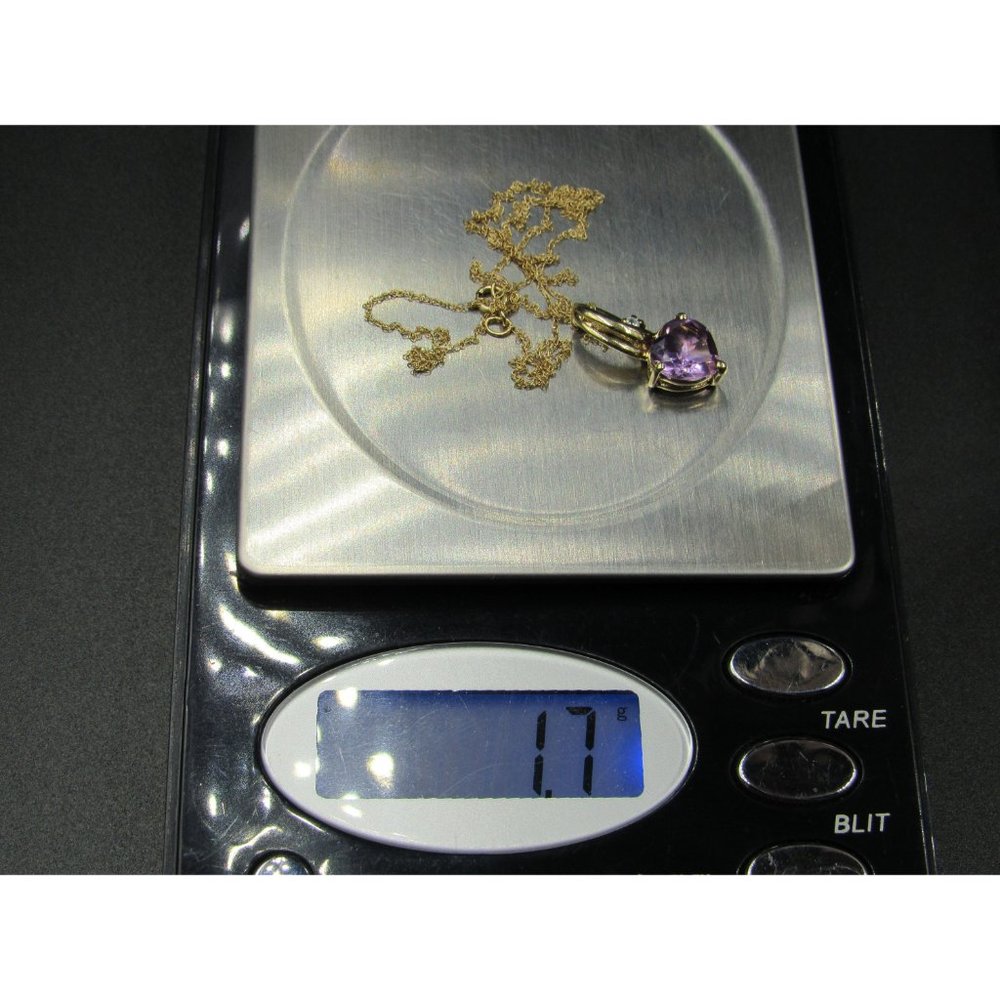 18" 10K Gold CZ Accent Purple Amethyst Heart Necklace Vintage Estate Wedding - Picture 8 of 8